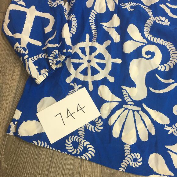 NWT Lilly Pulitzer Womens Elsa Top Schooner Blue Dock Hopper Silk Blouse L - Picture 7 of 7